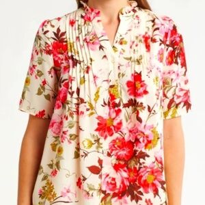 T Tahari Spring Floral Bouse with Pleats